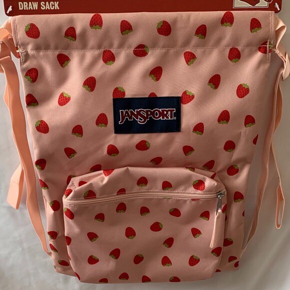 JANSPORT Strawberry Shower Nylon Draw Sack Backpack in Pink - Picture 2 of 6